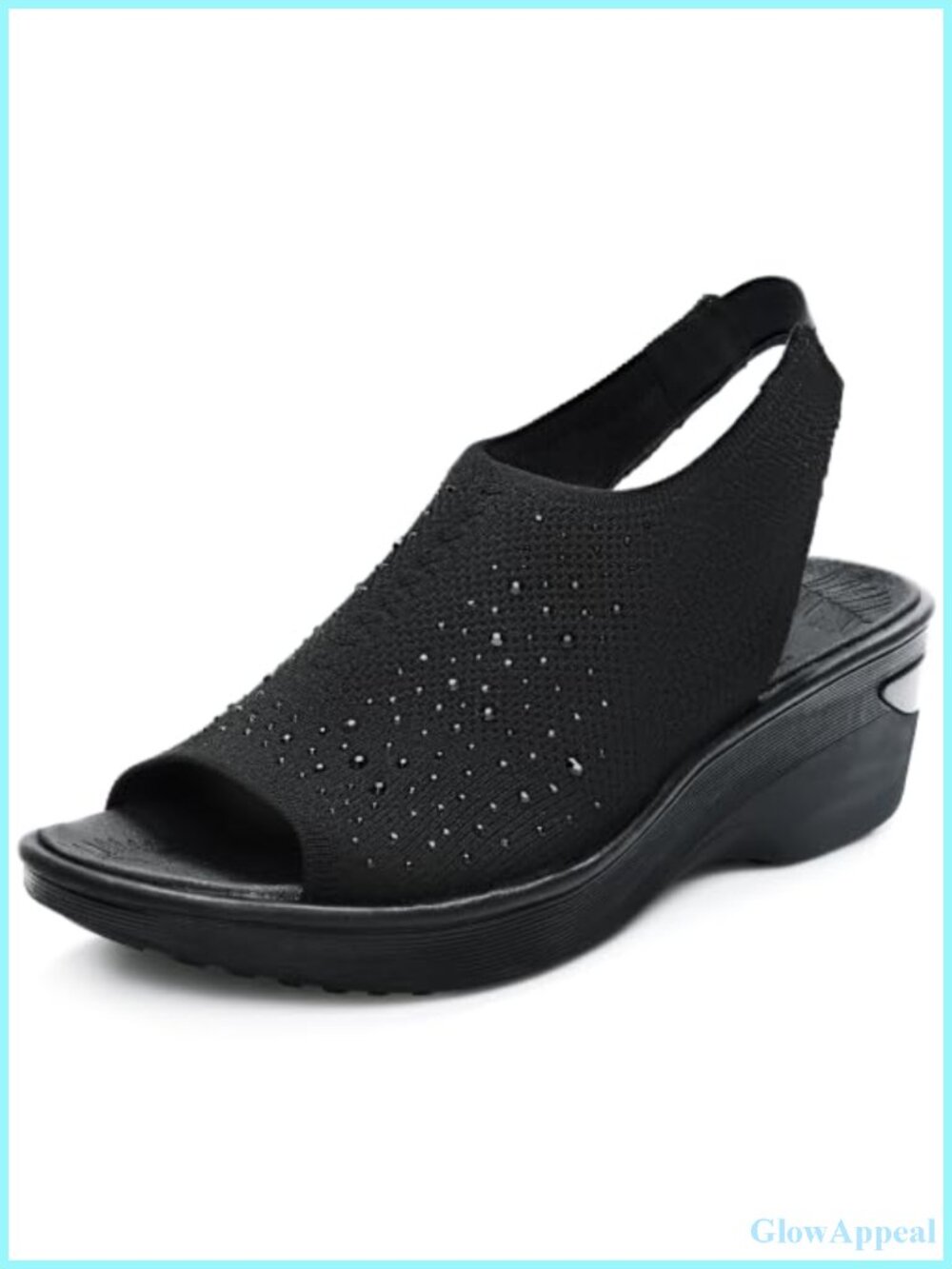 Women's Sparkly Rhinestone Wedge Sandals with Arch Support Peep Toe Slingback